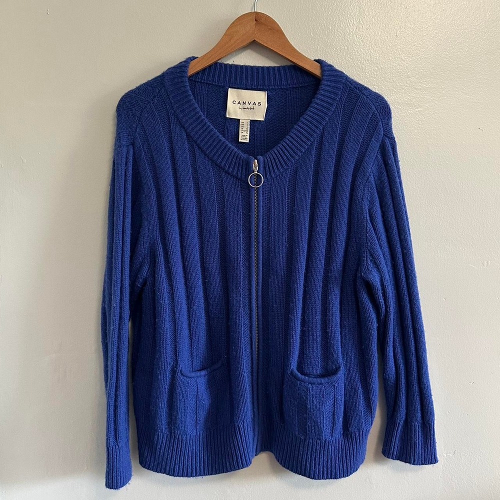 Canvas blue merino wool zip up jacket